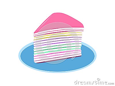 The rainbow cake on the blue plate Vector Illustration